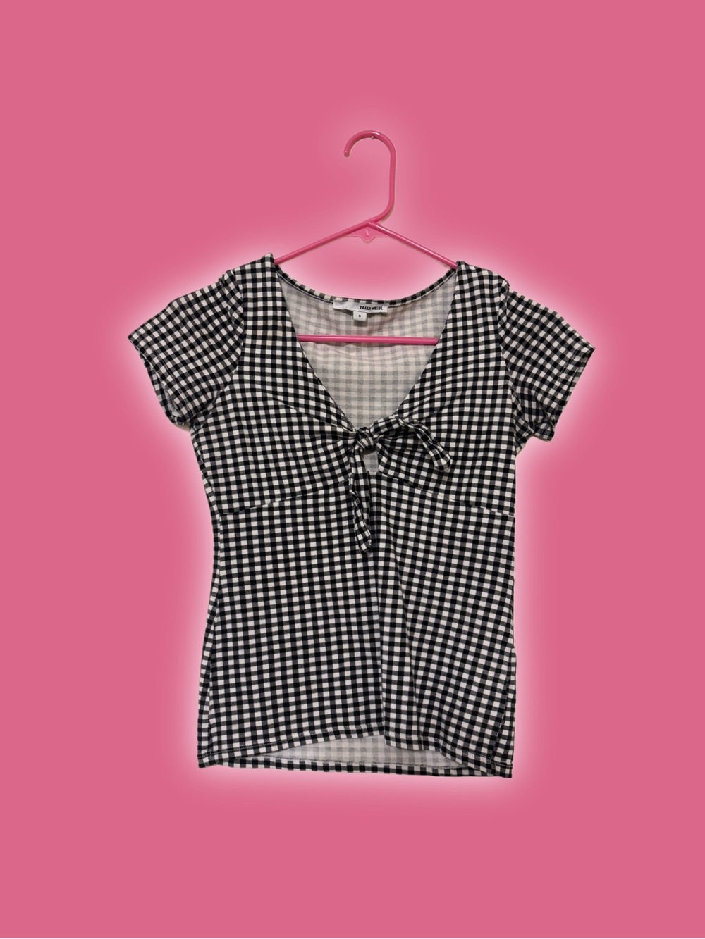 Black & White Gingham Tie-Front Short Sleeve Blouse